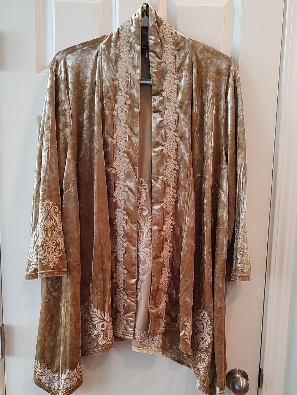 Andree Golden Tan Velvet Embroidered Open Front Jacket
